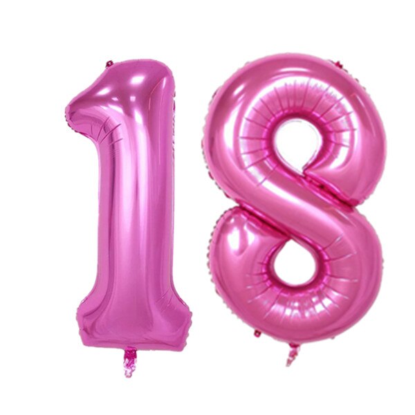 2pcs/lot Large Size Foil number Balloons 40inch Rainbow Rose Gold Happy 18th Birthday Anniversary Party Decor Supplies: hot pink
