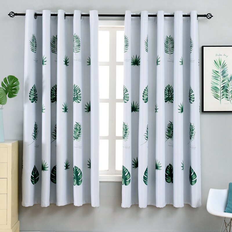 Banana leaf short Pastoral semi shading curtains for Living Room /Kitchen/Bedroom /Window short curtains finished PC014&30: green leaf / Grommet Top