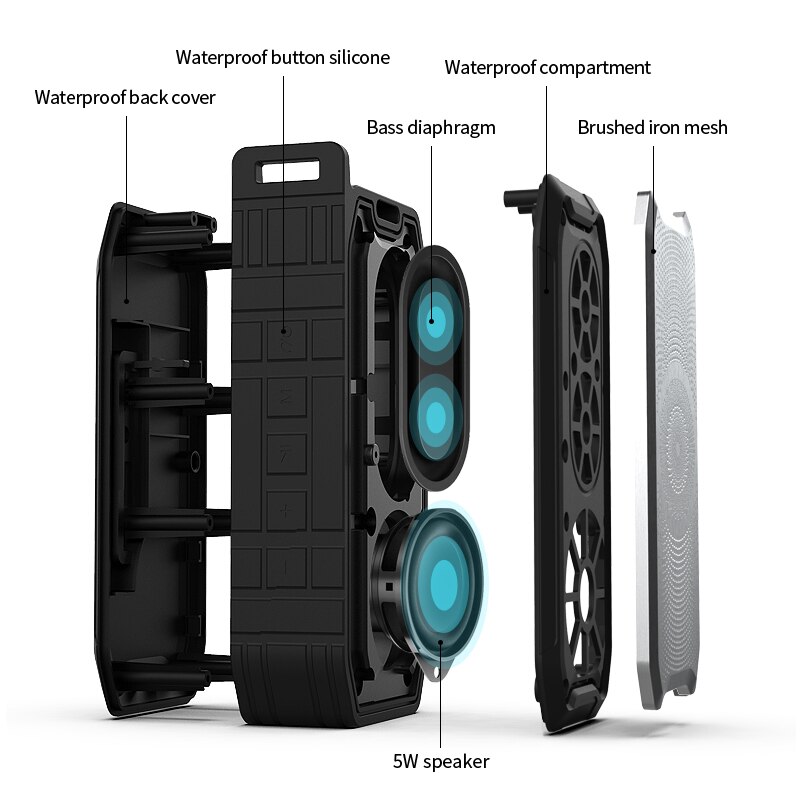 Portable Wireless Sound Bar IPX7 Waterproof Bluetooth Speaker Soundbar with Subwoofer Speakers for Computer Xiao mi Phone