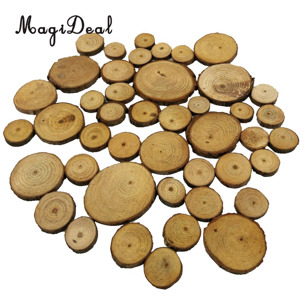 50Pcs 20-40mm Mixed Mini Wood Tree Slices Pine Log Slices Natural Rustic Craft Wedding Christmas Centerpiece Decoration