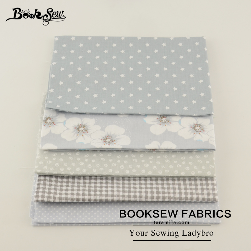 Tela de sarga de algodón 100% Booksew, Tela Gris de punto de flores con patrón de estrellas, Material de costura para sábana de cama, Patchwork, 5 unids/lote, Tissus Telas, CM