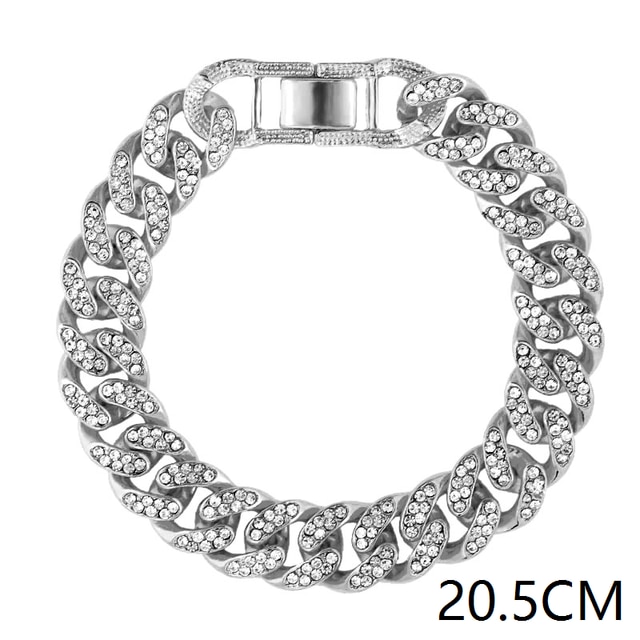 15mm Bling Strass Hip Hop Cuban Link Kette Armbänder für Frauen Männer Iced Out Volle Kristall Rapper Hand Kette luxus Schmuck: 007802SL