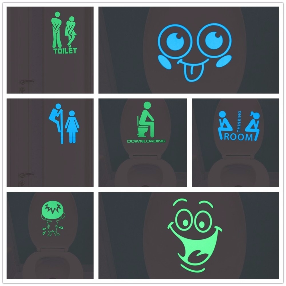 Funny Smile Bathroom Wall Stickers Glow in the Dark Toilet Sticker Home Decor Waterproof Wall Decals WC Door Decorative Poster