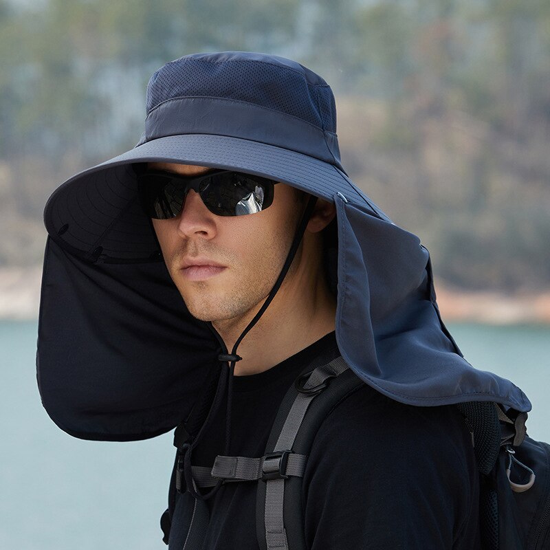 Mannen Zomer Visser Hoeden Mesh Ademend Zon Outdoor Waterdichte Emmer Hoed Klimmen Vissen Sjaal Guard Cap: Donkergrijs