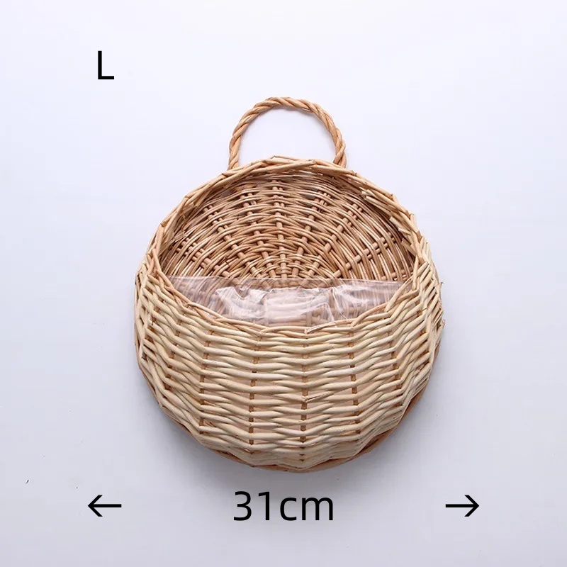 Håndlavet flettet rattan blomsterkrukke vægophæng flettet rattan kurv haveplanteholder havekrukker vægplante: Lysegrøn