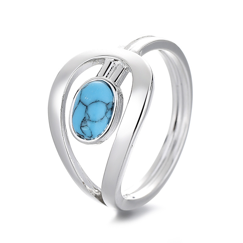 unisex Oval Blau Stein Hochzeit Bands Synthetische Türkis Ringe Für Frauen Männer Silber Farbe Jahrgang Verlobungsring Partei Schmuck