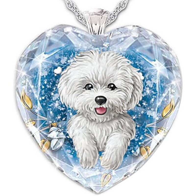 15 Popular Cat and Dog Heart-Shaped Cat and Dog Crystal Glass Pendant Necklaces for Women&#39;s Party Accessories On The Neck: 316