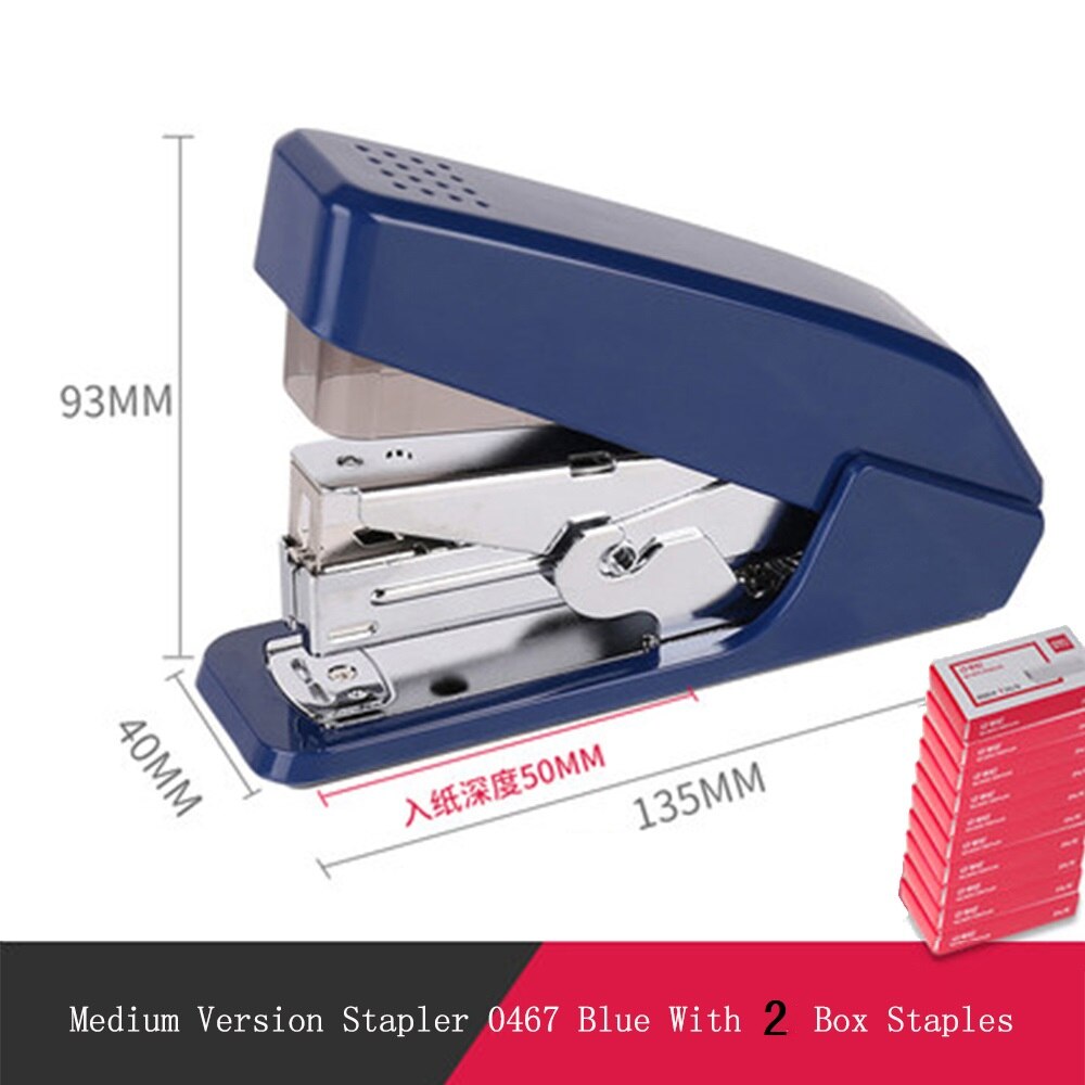 Deli Labor-saving Stapler Multiple Styles With Silicone Anti-skid Base Strong Penetration Office Stationery Supplies: Blue M Ad 2 staples