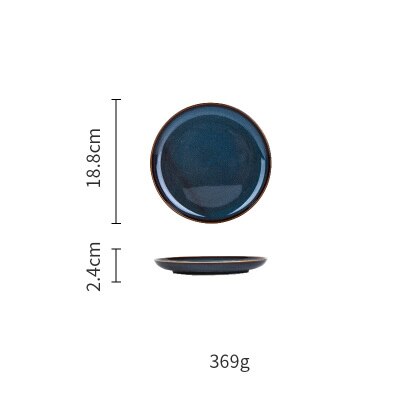 Dim Deep Blue Color Ceramic Tableware European Retro Glazed Dinnerware Pottery Porcelain Dish Plate Household Rice Dish: 7inch Plate