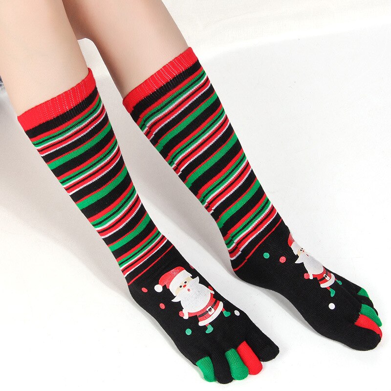 Aitonoble Girls and Women Christmas Socks Toes Socks Christmas Socks Fall Winter Socks Socks: Black stripes