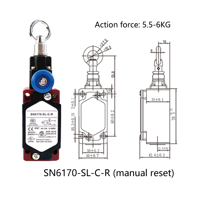Zugseilschalter, Sicherheits-Not-Aus-Schalter, Zugdraht, Reiseschalter, automatischer / manueller Reset: Beige
