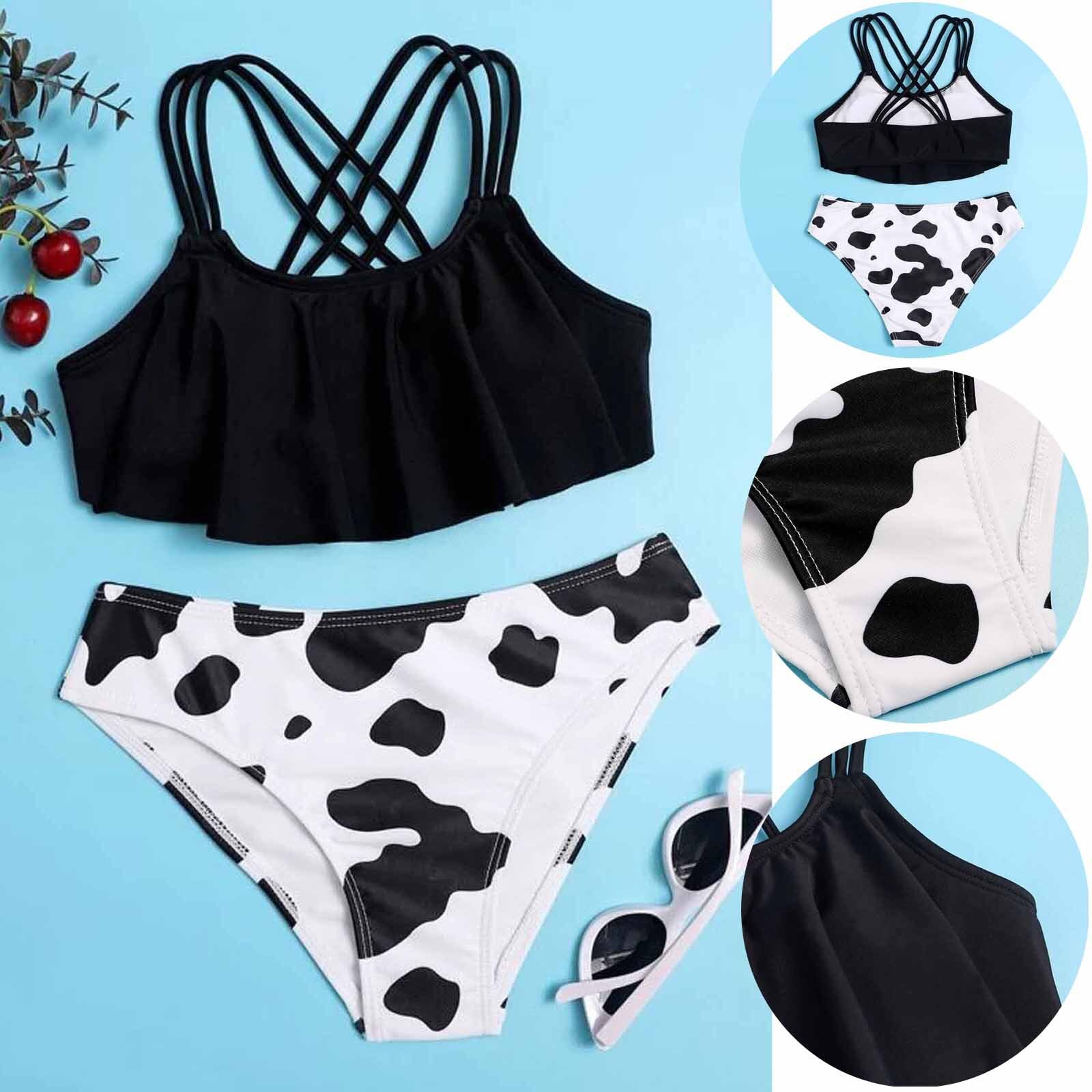 Kawaii maillot de bain enfant en bas âge bébé rif vache maillot de bain imprimé évider Tankini Patchwork plage barboteuse Купальники Женские: 130