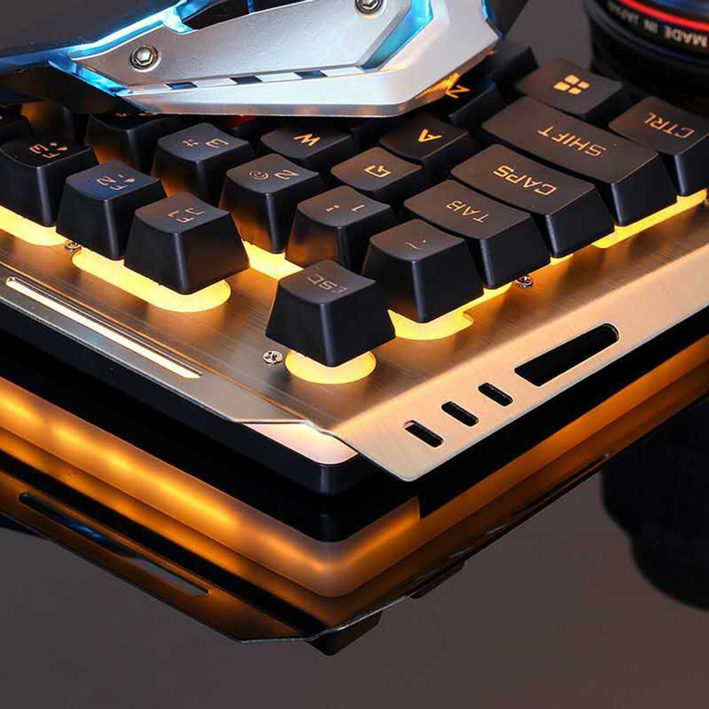 Mechanische Tastatur USB verdrahtet Ergonomische hinterleuchtet Mechanische Fühlen Spielen Tastatur und Maus einstellen mit Aluminium Legierung Tafel Lagerbier/