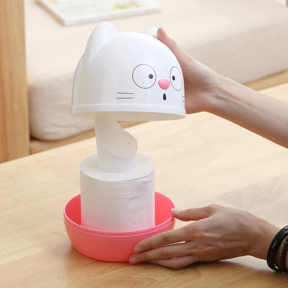 Leuke Kat Gezicht Cartoon Mini Tissue Doos Servet Papier Container Servet Cover Stofdicht Roll Papier Houder Voor Thuis Auto kinderen