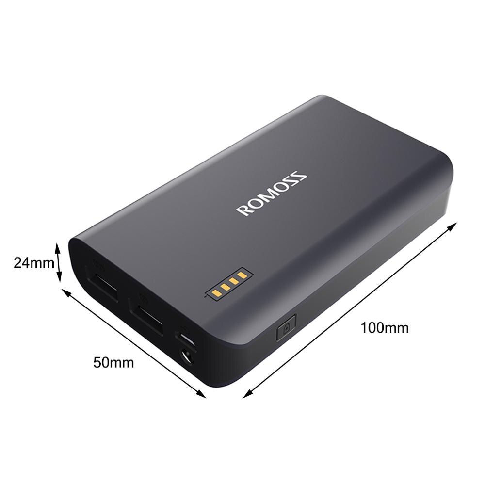 Romoss noir sens X 10000mAh rapide chargeur batterie externe QC 2.0 Portable double sortie USB pour téléphones tablette PC