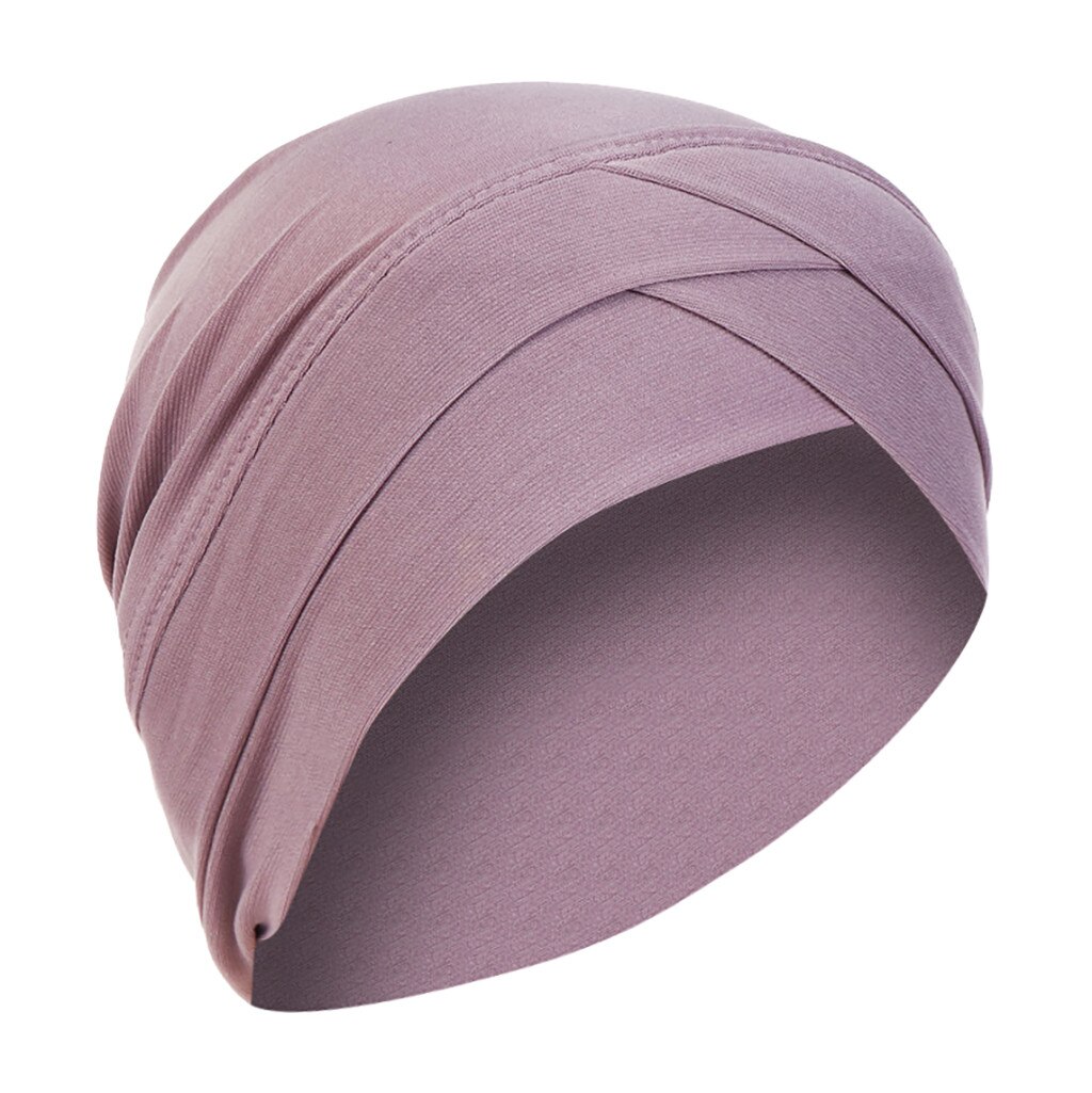 Women Solid India Hat Muslim Ruffle Cancer Chemo Beanie Turban Wrap Scarf Cap Ruffle Femme Scarf Cap Islamic Head Cover Hair: Purple 