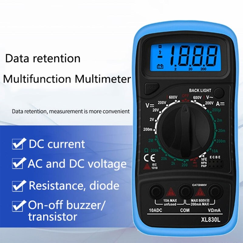 Portable Digital Multimeter Multi-Tester Backlight LCD Display Handheld Multimet