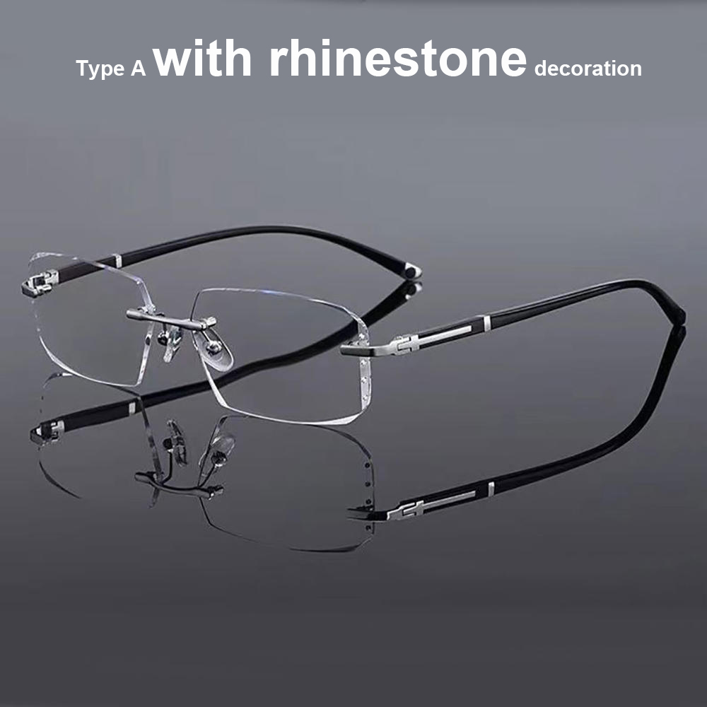 KLASSNUM-gafas de lectura sin montura para hombre, lentes transparentes para presbicia, con borde cortado, antifatiga y antiluz azul: Blanco / +350