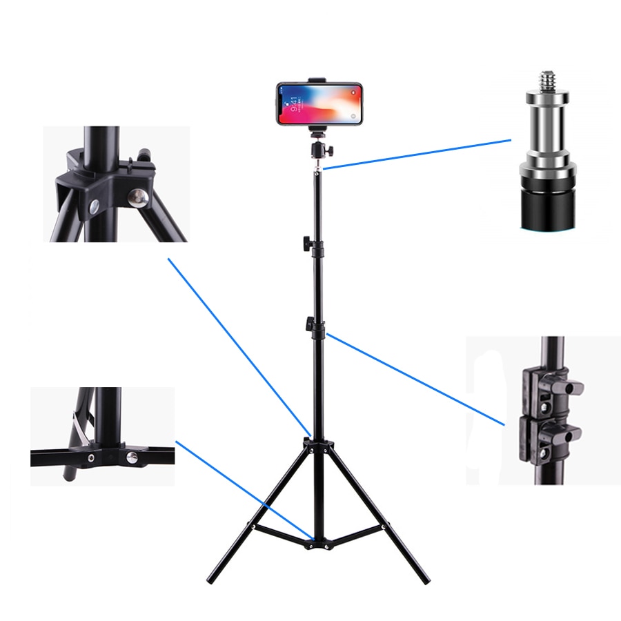 Universal aluminiumslegering stativ til mobiltelefon kamera ring lys stativer fotostudie video belysning baggrund tripod  ne028