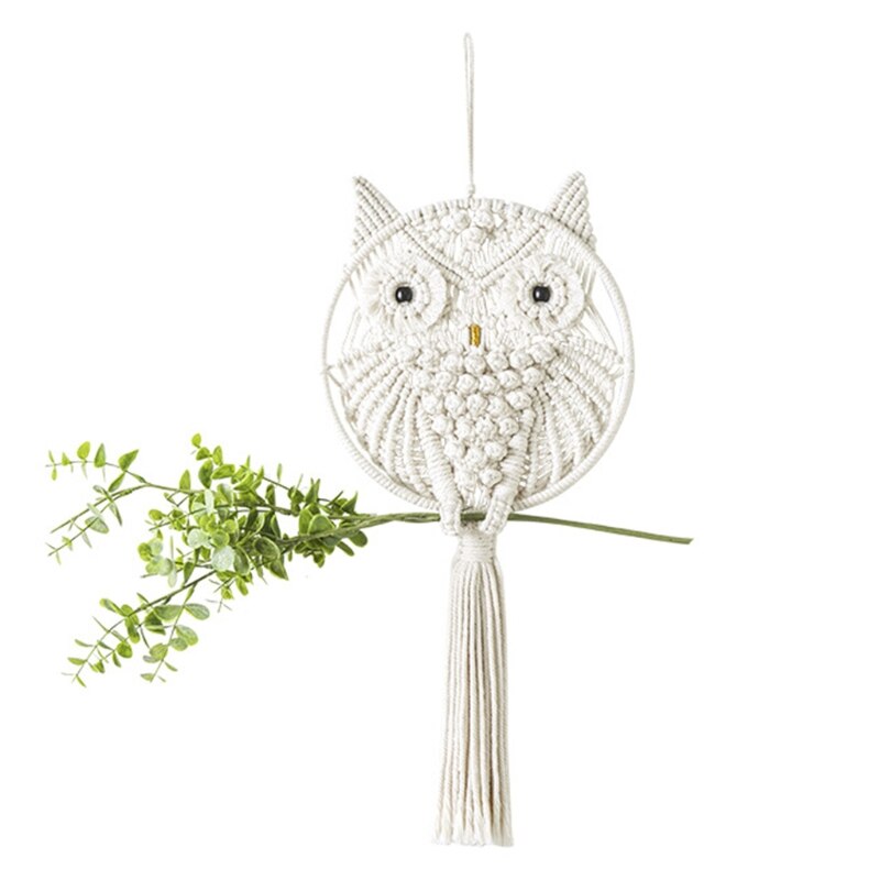 Atrapasueños de búhos, macramé de algodón, colgante para pared de macramé, decoración tejida a mano, amuleto de búho, accesorios de decoración del hogar: 1
