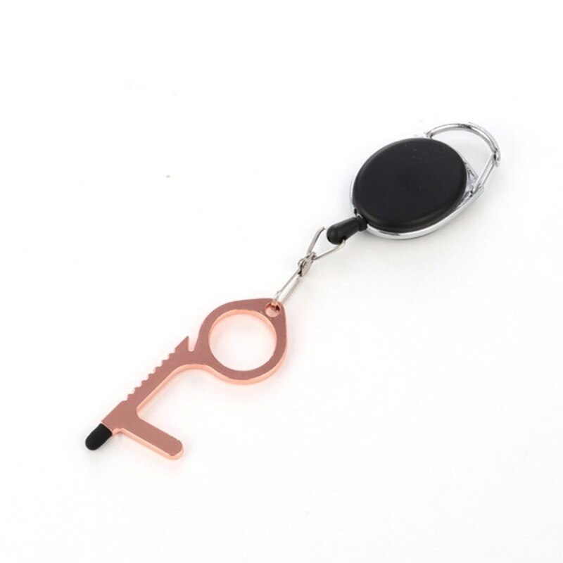 Edc Antibacterial Door Handle Anti-epidemic Key Chain Anti-contact Tool To Open The Door Press Elevator Protective Portable Door: rose gold  14