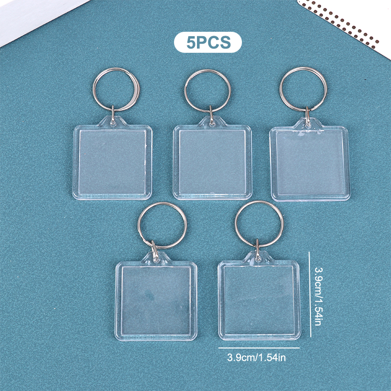 5pcs Blank Photo Frame Keychain Clear Acrylic Keyring Insert Photo Split Key Pendant DIY Key Holder Couple Anniversary: green