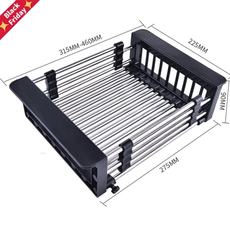 Black Kitchen Sink Drain Basket Draining Shelf Stainless Steel Sink Sink Tableware Filter Dry Water Basket Retractable Sink