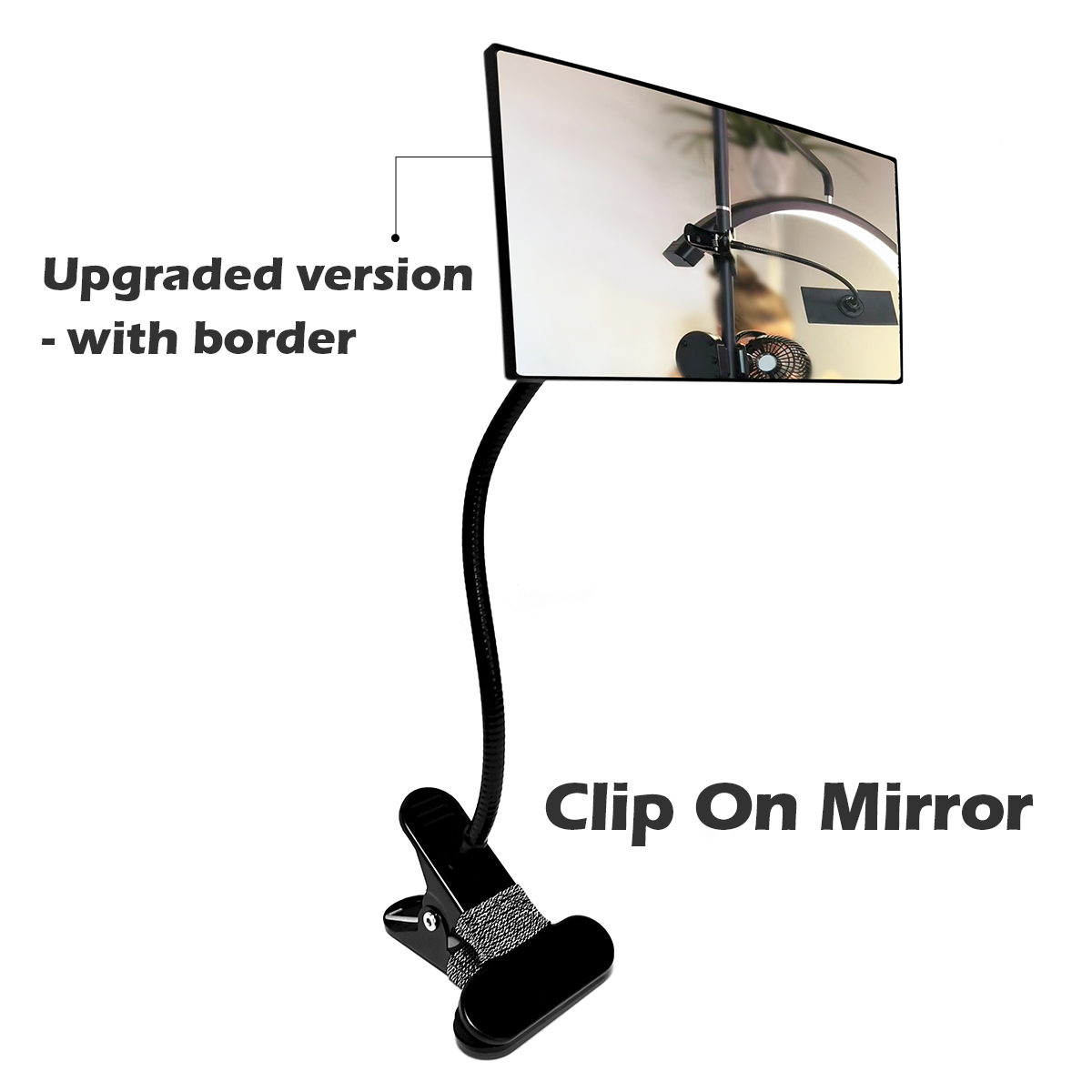 1Pc Clip On Mirror For Eyelash Extension With Protective Frame , Black 360°Metal Stem With Convex Mirror , Office Safety Stere