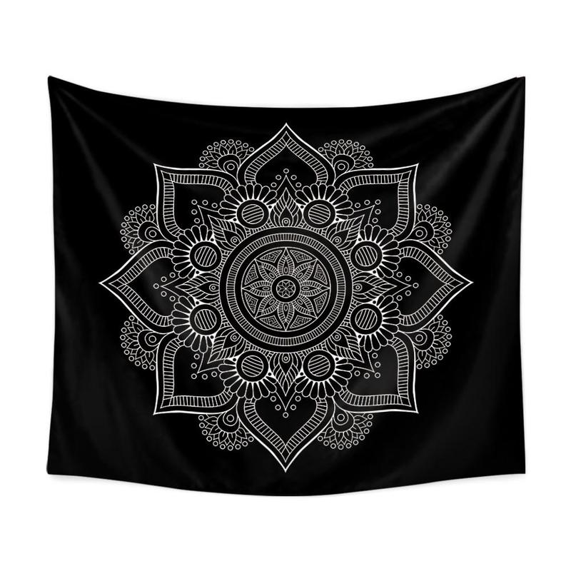 Tapiz de Mandala negro, tapiz de Mandala bohemio, tapiz de Mandala gris, mármol, dorado, azul, para colgar en la pared, tapiz indio bohemio de playa, manta, colchón: D