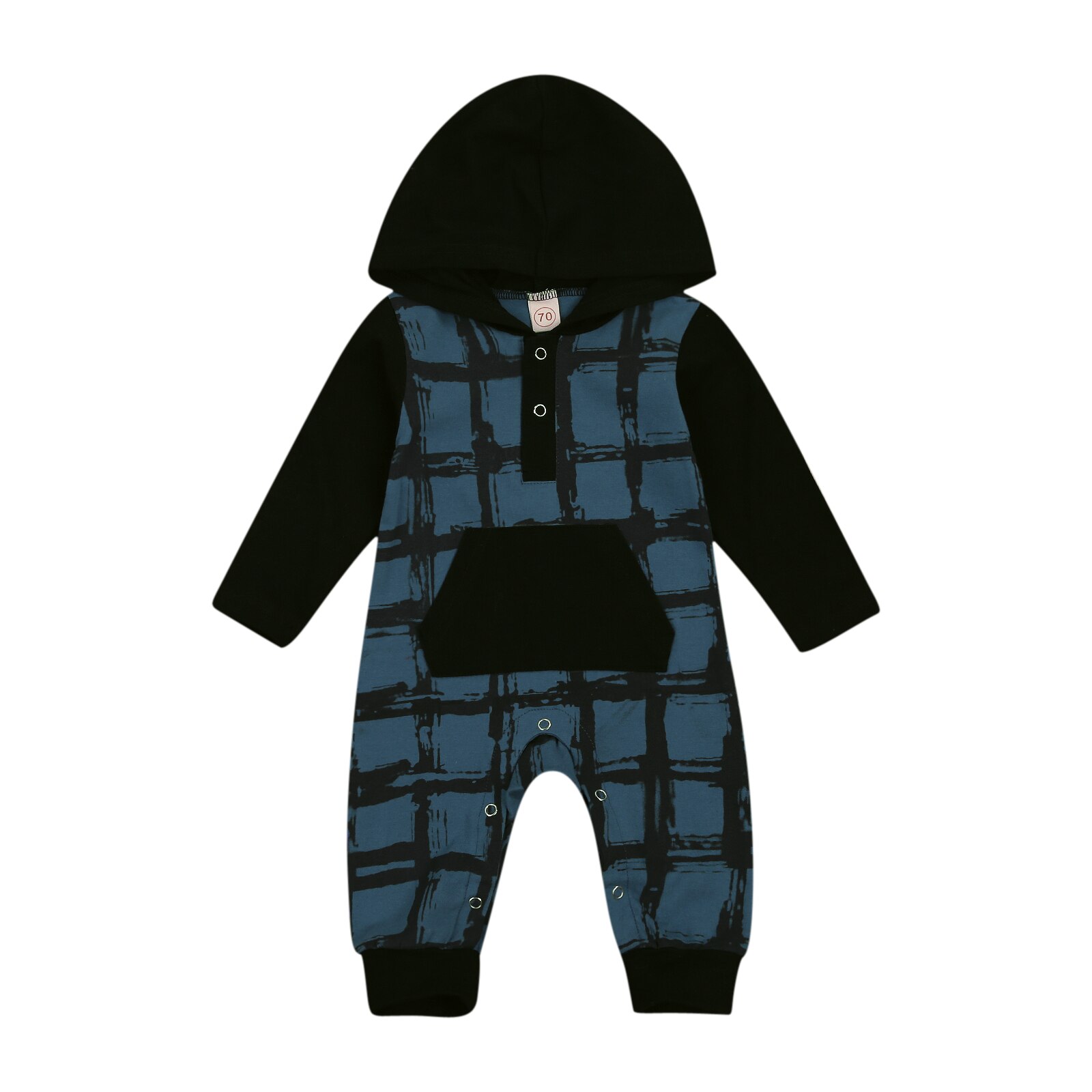0-24M Baby Jongen Meisje Hooded Jumpsuit Lange Mouwen Plaid Print Button Een Stuk Romper Met Pocket: C / 12m