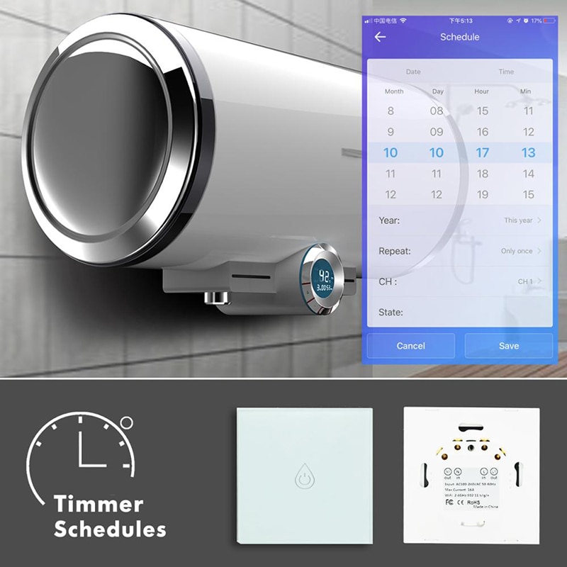 Wifi smart kjelebryter varmtvannsbereder stemme app fjernkontroll timing eu berøringspanel fungerer med til google hjem alexa ekko