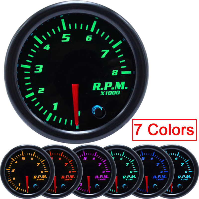 Tacómetro de coche de 2 "y 52mm para motor de barco, 12V, 1-10 cilindros, 7 colores, medidor de rpm, motor automático, luz led de cambio de tacómetro fueraborda