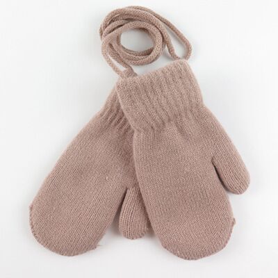 Kinderwinter dikke gebreide kasjmier dubbele lagen warme handschoenen voor kinderen schattige handschoenen met lange vingers wanten: Khaki