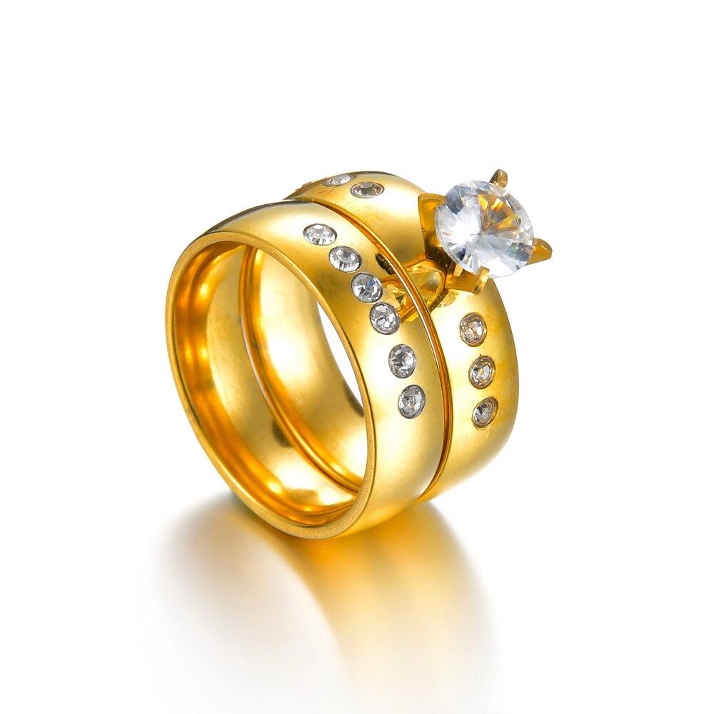 LOVE Marriage Couple Wedding Rings Set for Men and Women Gold Color Titanium Stainless Steel Jewelry