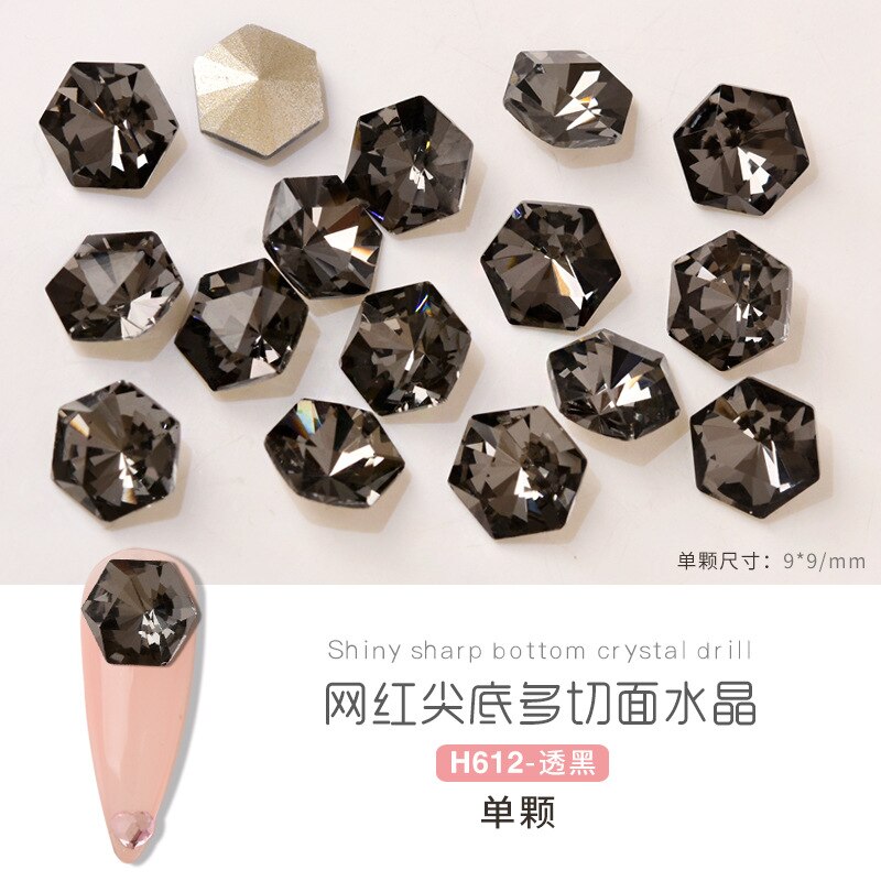 5pcs Crystal Ice Cube Diamond Symphony Shaped Sharp Bottom Crystal Diamond Mirror Kaleidoscope Nail Diamond Accessories: H612  5pcs