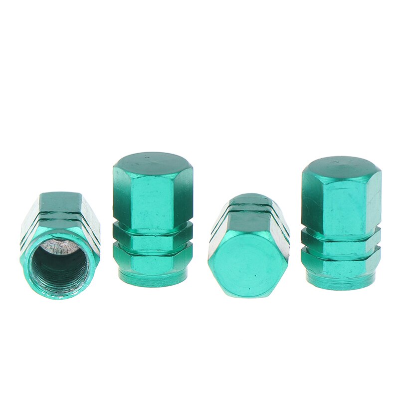 4 Stuks Aluminium Dust Valve Cap Fiets Auto Autoband Wiel Hexagon Cover Set: green