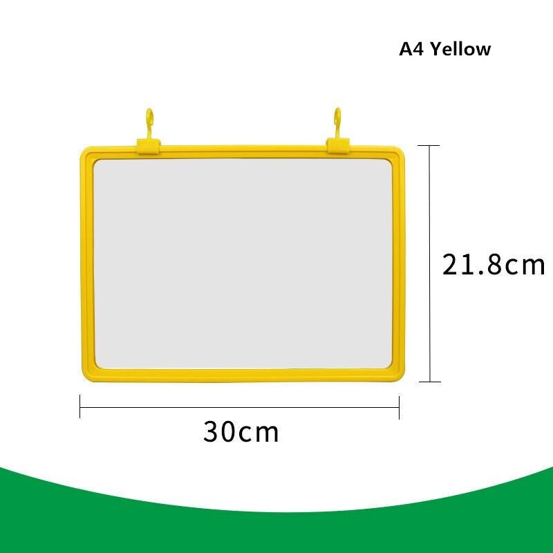 A4 Supermarket Price Label Holder/Sign Board With Pop Clip Plastic Sign Holder Display Hanging Frame: Yellow