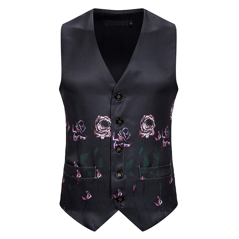 Wit rozen bloemenvest heren merk slim fit enkelrijs vest gilet heren zakelijk casual vest bruiloft smoking vesten heren