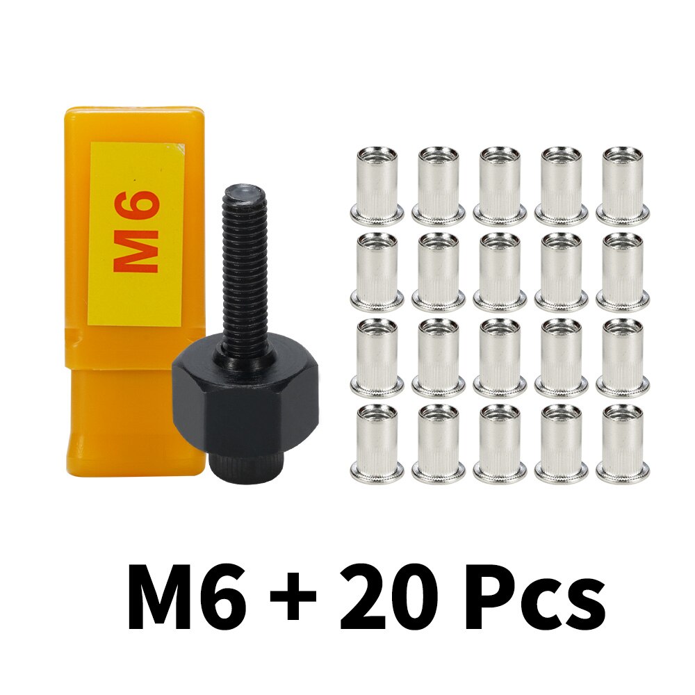 HIFESON Hand Rivet Nut Tool Head Nuts Manual Riveter Rivnut Tool with Aluminium nuts for M3 M4 M5 M6 M8 M10: M6 20PCS Stainless