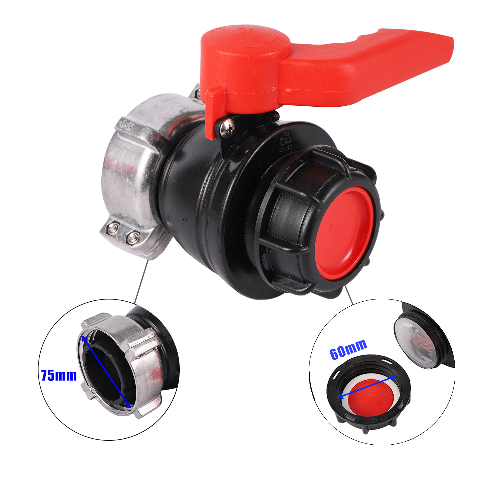 Aluminum alloy ball valve S60mm Coarse Thread Ball Valve 1000L IBC Tank Adapter Intermediate Bulk Container Discharge Valve