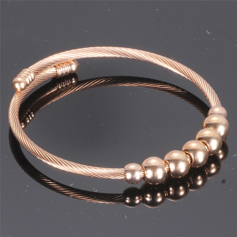 ZORCVENS 3 Colors Rose Gold silver color Stainless Steel Twist Beads Bracelets Bangles for Women