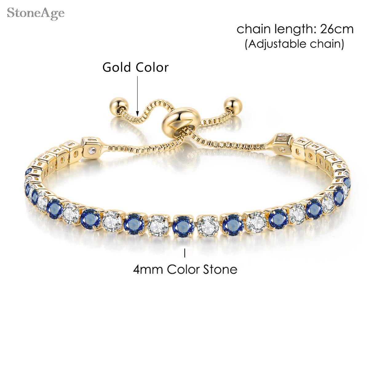 Trendy Blauw Kristal Tennis Armbanden Voor Unisex Vrouwen Mannen Verstelbare Verschillende Vormen Iced Out Cz Korte Ketting Op Hand Sieraden