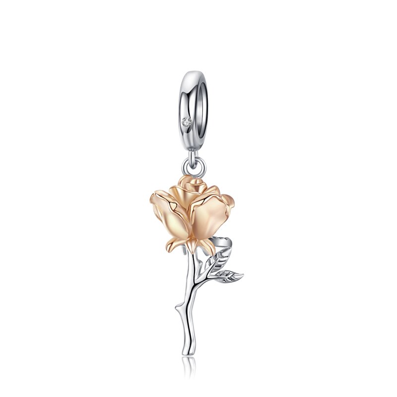 BISAER 925 Sterling Argento di Cristallo Del Fiore della Rosa Del Fiore Del Tulipano Pendenti E Ciondoli Fiore di Magnolia Cerise Perline misura I Braccialetti Gioielli FAI DA TE Che Fanno: EFC145