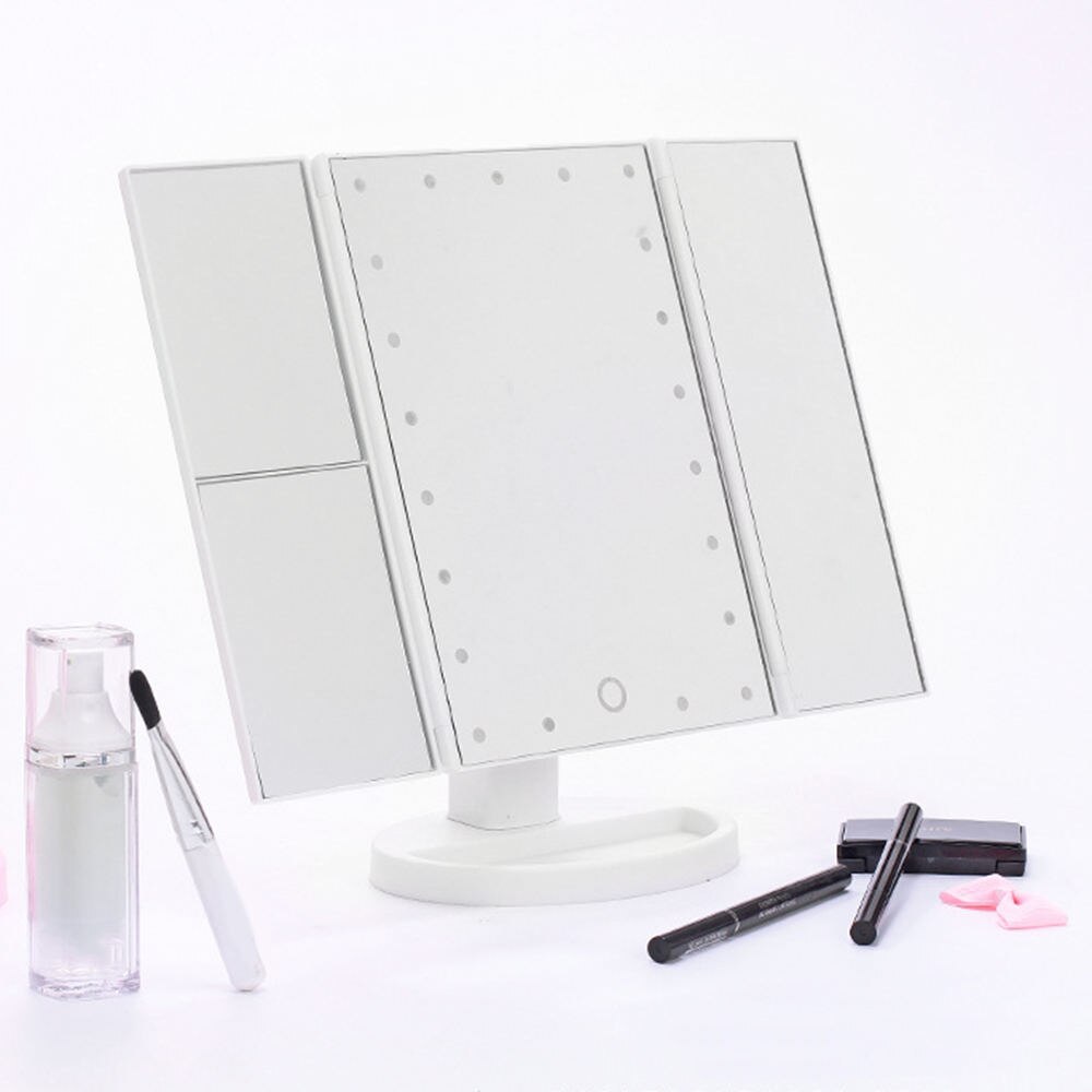 Led fold makeup spejl skrivebord kosmetisk spejl forstørrelsesglas makeup skønhedsværktøj 3 folde justerbart makeup spejl