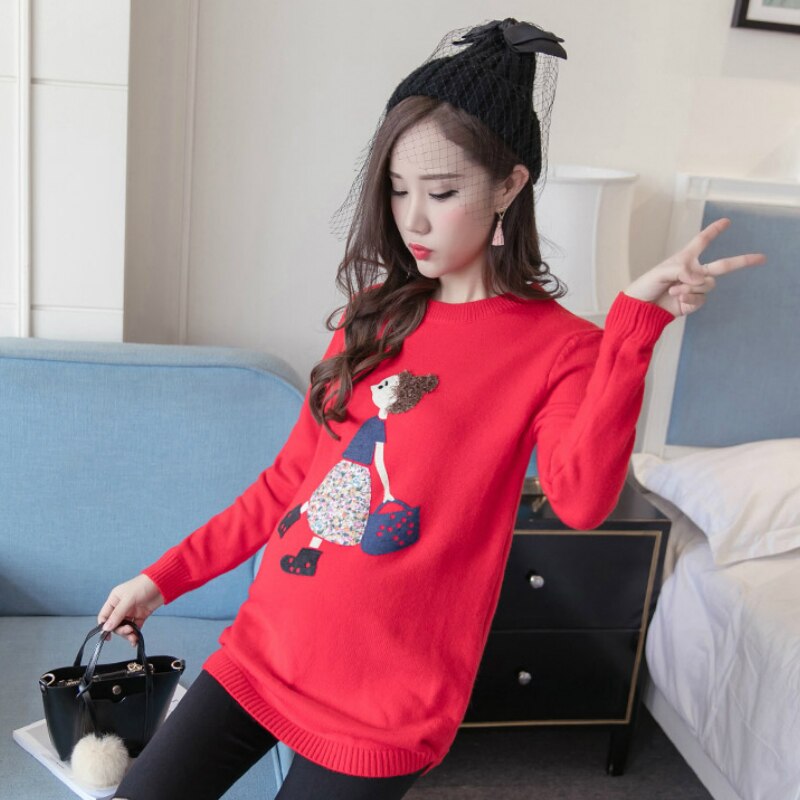 Cartoni animati Natura Stampa Maglie E Maglioni Manica Lunga Maternità Vestiti di Inverno Delle Donne Più Il Formato in Maglia Maglione Autunno Gravidanza Maglione