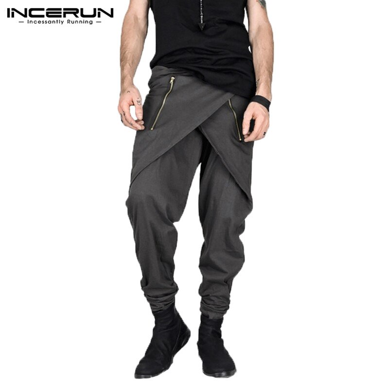 Snygga byxor feminias kjol stil herr haremsbyxor oregelbunden dragkedja slim fit träningsbyxor pantalon hombre coola byxor 8: Grå / 5xl