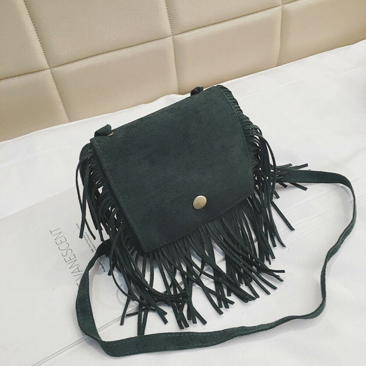 Bolsa de ombro com borla, bolsa de mão da moda tendência 2019 para meninas, cruzando o corpo, fofa de leopardo, pequeno, melhor presente: Verde