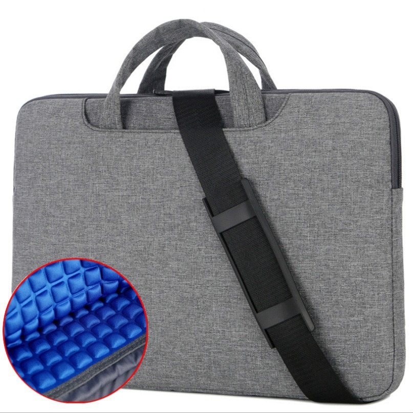 portable men's laptop bag waterproof Oxford cloth solid shockproof men's shoulder bag business tote: Gray