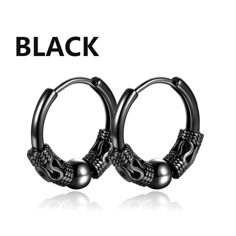 1 paire de boucles d'oreilles gothiques Punk en acier inoxydable pour hommes et femmes, Hip Hop Rock Vintage motif Dragon, cercle, bijoux: PLAQUÉ ARGENT