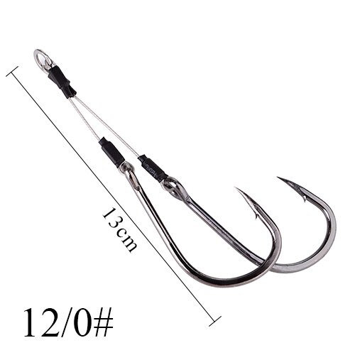 FISH KING 100/120/150Lbs Metal Jig Double Hook High Carbon Steel 5/0#-12/0# Assist Hooks With Line Fishing Hook: size 12-0